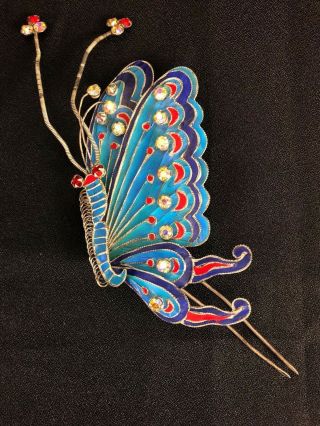 Chinese Kingfisher Feather Butterfly Hair Ornament,  Republic Period,  Paste Stone