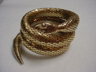 Vintage Mesh Triple Coil Snake Gold Tone Bracelet