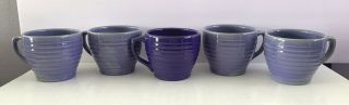 Five Vintage Bauer? Pottery Ring Pattern Jumbo Coffee Cups Delft & Cobalt Blue