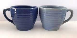 FIVE Vintage Bauer? Pottery RING Pattern Jumbo Coffee Cups Delft & Cobalt Blue 2