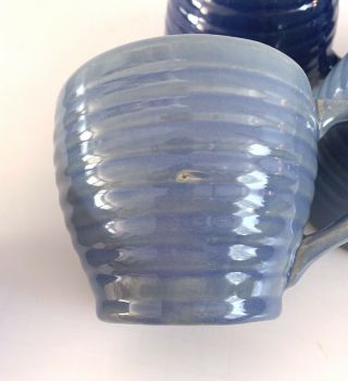 FIVE Vintage Bauer? Pottery RING Pattern Jumbo Coffee Cups Delft & Cobalt Blue 4