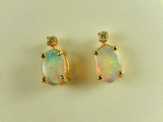 14k Jelly Opal Diamond Stud Earrings Vintage