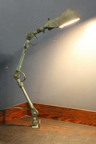 Vintage Fostoria Articulating Industrial Machinist Workbench Green Lamp Light