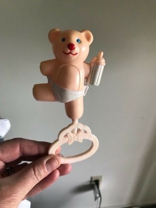 Vintage Baby Rattle Toy Bear On One Leg Pink White Bottle