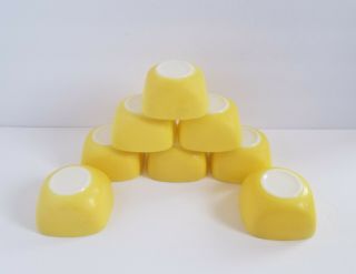 Set Of 8 Vintage Pyrex Small Square Yellow Bowls 407 7 Oz Custard Fruit Cups Dip