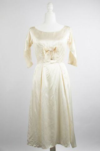 1960s Vintage Lorrie Deb Of San Francisco Silk Wedding Dress White Bridal Gown M