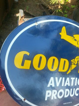 1939 GOODYEAR AVIATION TIRES PORCELAIN SIGN VINTAGE GAS NOS 5