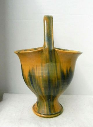 Ex Rare 14 " Tall Auman Nc Pottery Basket Vase,  1920 