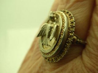 Vintage Art Nouveau Flying Bird Sterling Silver Ornate Repousse Ring Size 7.  5 4
