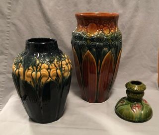 3 Pc Vintage Brush - Mccoy Pottery Amaryllis Majolica Art Nouveau Arts & Crafts