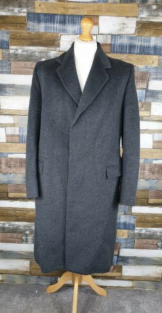 Bhs Grey Wool Cashmere Blend Overcoat Crombie Vintage Mens Size 42 Chest
