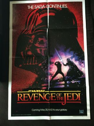 Star Wars Revenge Of The Jedi 1982 Movie Poster 27x41 Very Rare Folded