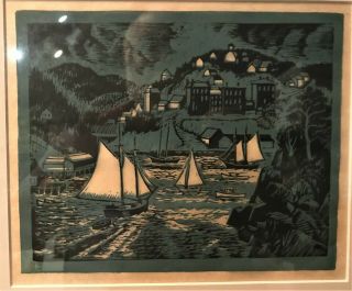 Carrol Thayer Berry Linocut Print - Rockport Harbor Rare
