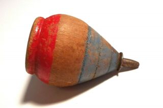 Antique Wooden Spinning Top Toy Blue Red Paint 2¼”x1½” Wood a294 3