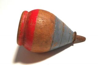 Antique Wooden Spinning Top Toy Blue Red Paint 2¼”x1½” Wood a294 4