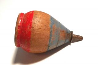 Antique Wooden Spinning Top Toy Blue Red Paint 2¼”x1½” Wood a294 5