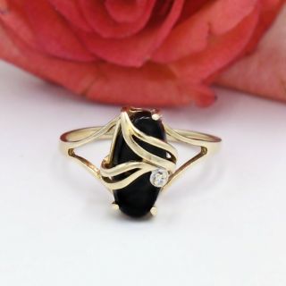 10k Yellow Gold Vintage Black Onyx & Diamond Ring Size 7