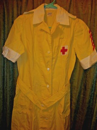 Vintage American Red Cross Nurse Uniform Yellow Short Sleeve