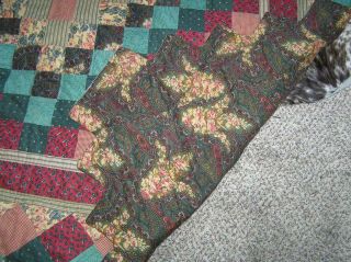 Lovely Matching Twin Size patchwork Quilts In Greens Zig Zag Edge 85x66 2