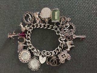 Vintage Sterling Silver English Charm Bracelet With Vintage Charms Movers