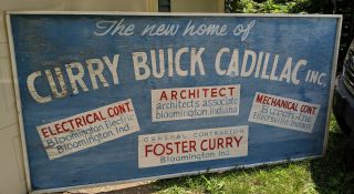 Huge Car Dealership Wood Hand Painted Sign Advertising Buick Cadillac Vtg