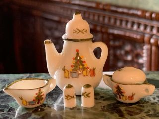 Jo Parker Miniature Dollhouse Christmas Coffee Pot Pepper Cream Sugar 1990 6
