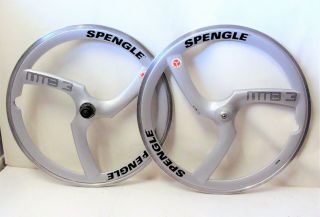 Rare Spengle Mtb 3 Trispoke Carbon 26 " Mountain Bike Clincher Silver Wheelset