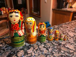 Set Of 8 Vintage Bullet Maidens Russia/ussr Nesting Dolls Ukraine