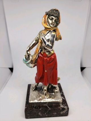 Vintage Sterling Silver 925 Overlay Enamel Italy Statue Figure Marble Base