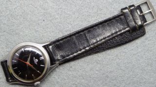 Gents Vintage Bucherer Watch,  Black Dial,  All Stainless Steel 33mm Case.