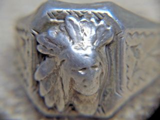 ANTIQUE STERLING SILVER RING INDIAN HEAD DESIGN RARE CHARLES M.  ROBBINS 8