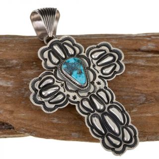 Navajo Cross Necklace Pendant Turquoise Sterling Silver Ithaca P Squash Blossom