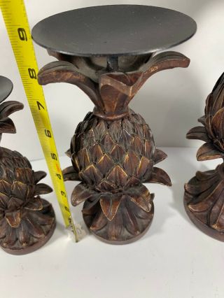 San Pacific Int ' l SPI Metal Pineapple Bronze Looking Candle Holders Set Of 3 Vtg 3