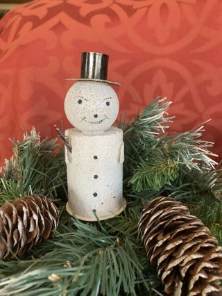 Vintage Mica Covered Paper Mache Snowman Candy Container