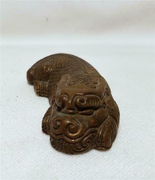 ANTIQUE CHINESE BRONZE LION DESK OBJECT SCROLL WEIGHT 3
