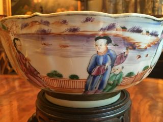 A Large Chinese Qing Dynasty Rose Mandarin Porcelain Bowl,  Repaired. 4
