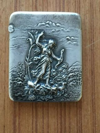 Antique Sterling Silver Art Nouveau Match Holder Repousse Lady Bow & Arrow - 32g