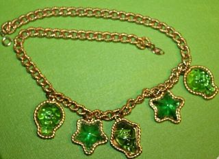 Wonderful Hard To Find Trifari Tm Signed Lucite Necklace With Green Stones