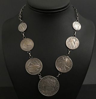 Vintage Old Pawn Native American Sterling Silver Coin Necklace.  19 Inch