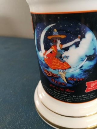 Vintage Miller high life beer girl on the moon Stein with lid germany 3