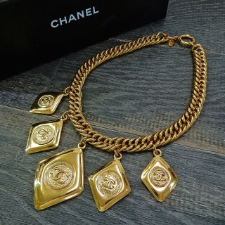 Chanel Gold Plated Cc Logos Charm Vintage Chain Necklace Choker 4465a Rise - On