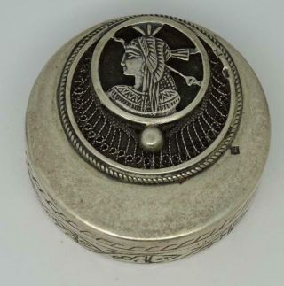 Vintage Egyptian Revival Silver Hallmarked Pill Box Trinket Snuff Box 25g