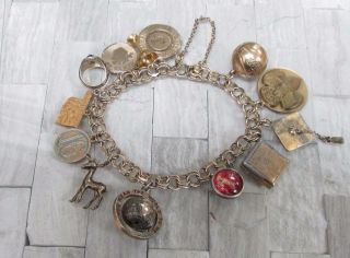 Vintage 12kt Gold Filled Charm Bracelet With 13 Charms 51.  3.  Grams 15 - B981