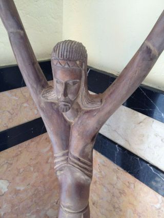Huge Vintage Church Altar Wall African Modernist Carved Wood Figure Jesus Corpus