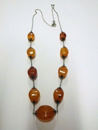 Vintage 875 Silver And Baltic Amber Necklace From Russia / Ussr.  Brand Marked