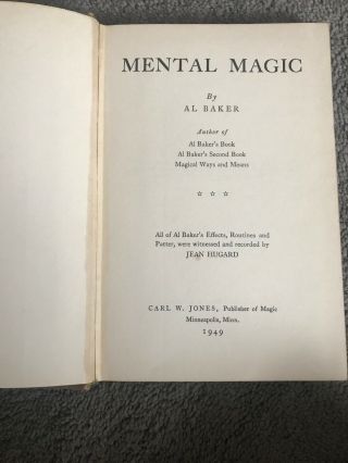 Al Baker Mental Magic Rare Vintage Magic Book 1949 3