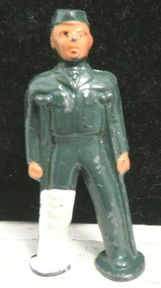 Barclay Lead Toy Pod Foot Soldier Wounded With Crutches In Green B - 255 Near