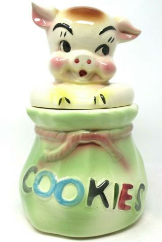 Vintage American Bisque Pig In A Poke Cookie Jar 12 " Tall