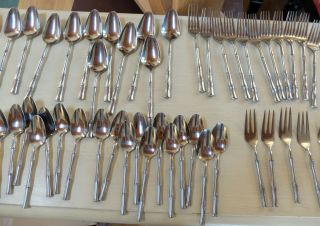 Vintage Stainless Steel Japan 66 Piece Flatware Set Towle Supreme Cutlery Bamboo