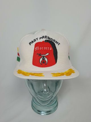 Vintage 3 Stripe Trucker Hat Shriners Past President Morocco Temple Gold Leafs